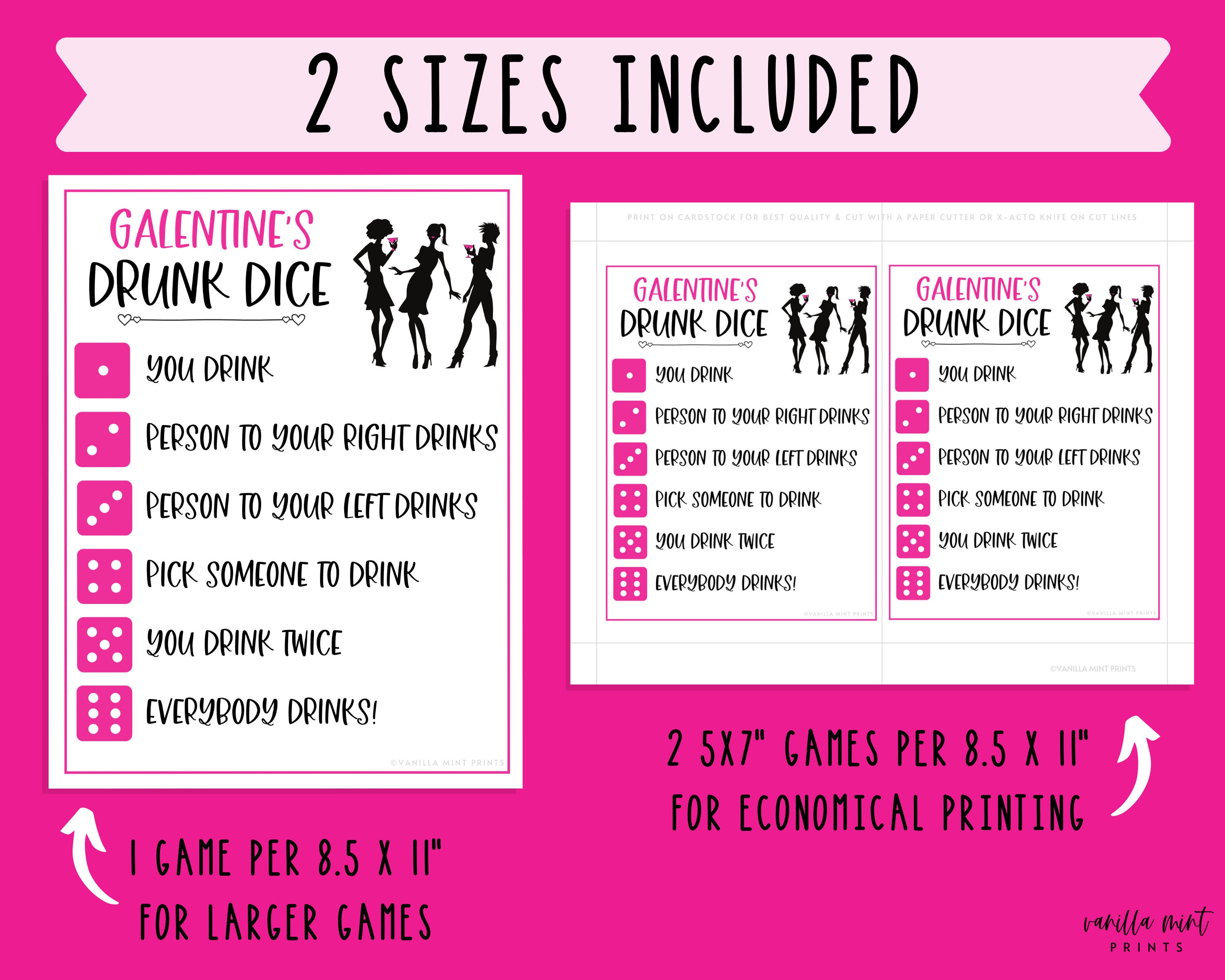 Drunk Dice Drinking Game Great for Pre-games Parties Bachelorette Parties  Available as a Digital Download 