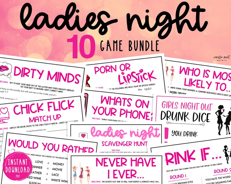 ladies night 10 game bundle ladies night party games fun etsy