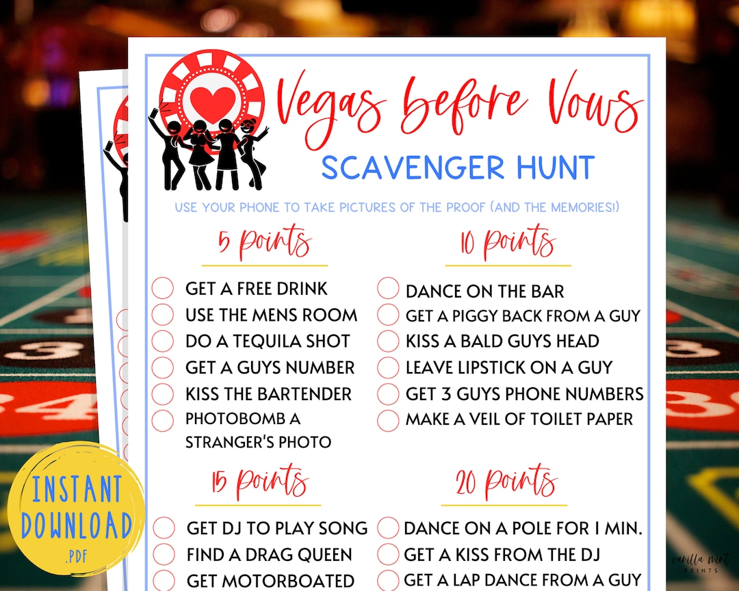 Las Vegas Bachelorette Party Games Scavenger Hunt Game Fun Bachelorette Party Games Hen Party