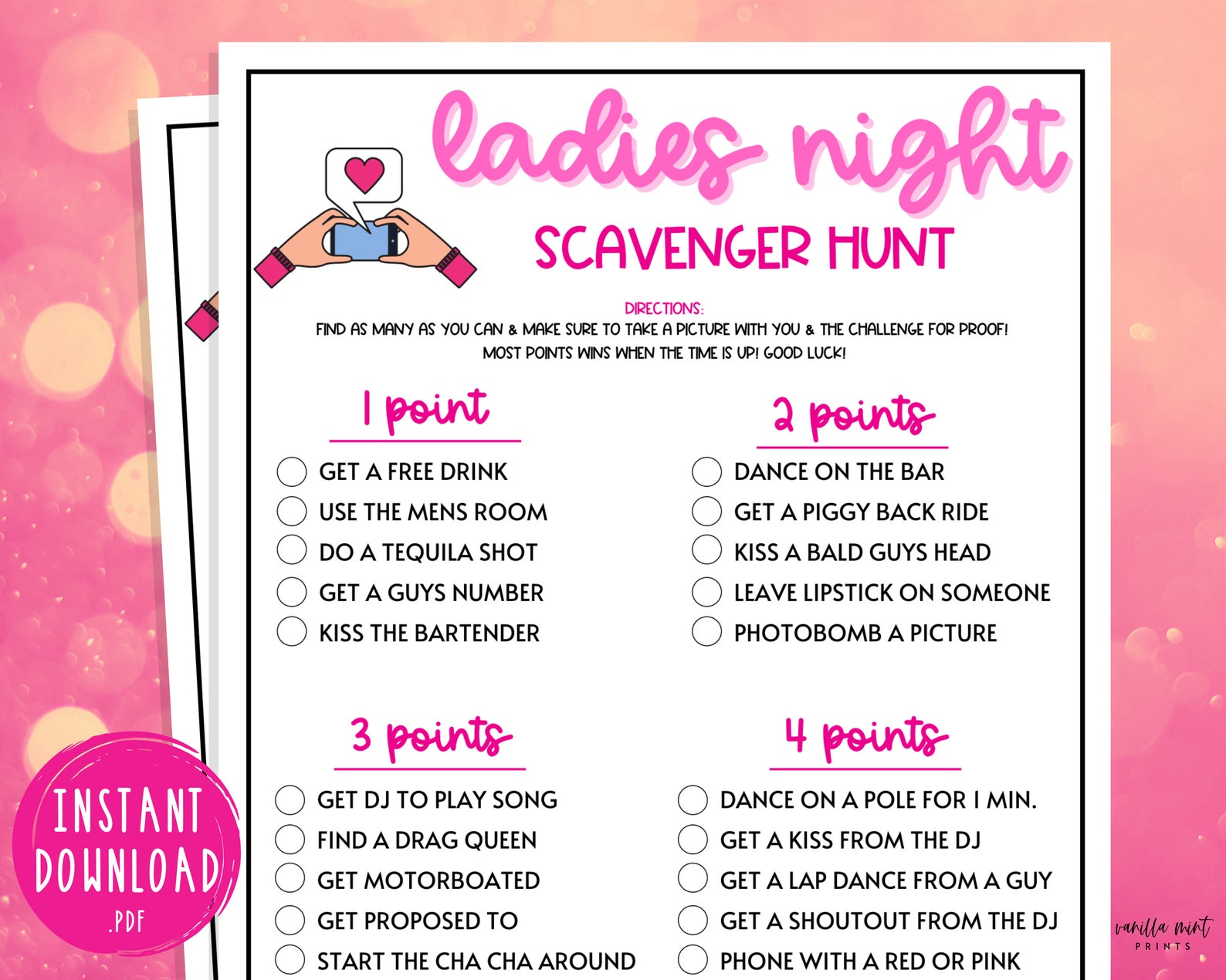 Ladies Night Scavenger Hunt Game Party Games Fun Girls - Etsy