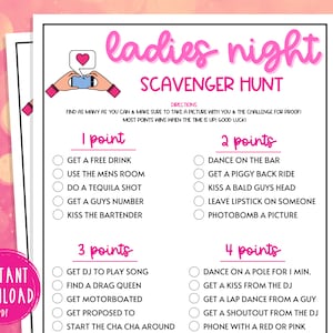 Ladies Night Scavenger Hunt Game | Party Games | Fun Girls Night Out | Girls Night In | Adult Games | Games for Adults | Bar Scavenger Hunt