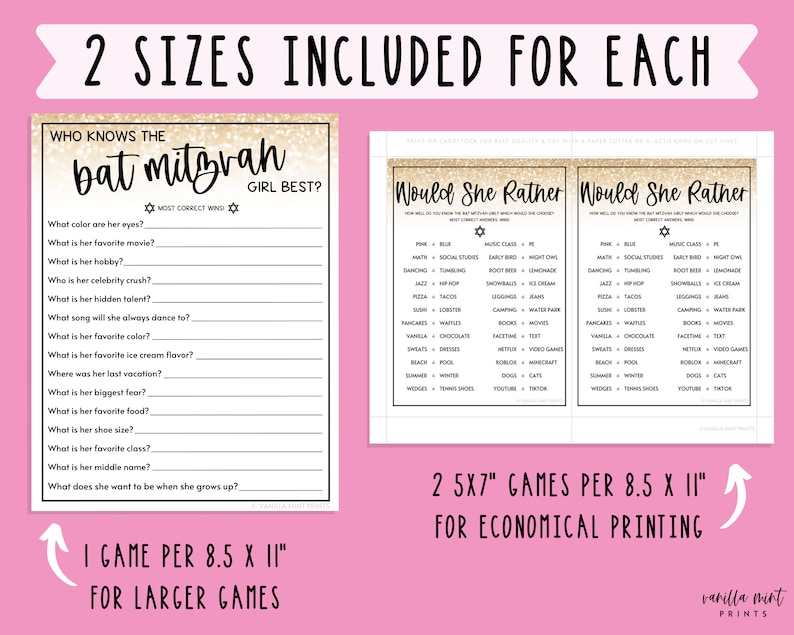 Bat Mitzvah Games 5 Game BUNDLE Bat Mitzvah Favors Etsy