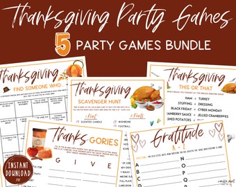 Thanksgiving Party Game BUNDLE | 5 Thanksgiving Printable Games | Thanksgiving Day Game PACK | Thanksgiving Games | Friendsgiving Games