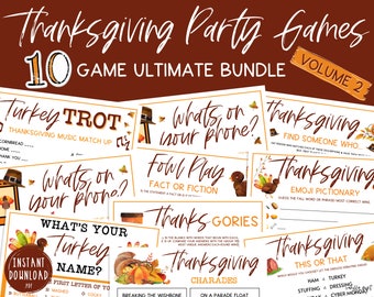 Thanksgiving Game BUNDLE Volume 2 | 10 Thanksgiving Printable Games | Thanksgiving Day Games Game PACK | Friendsgiving Games | Turkey Day