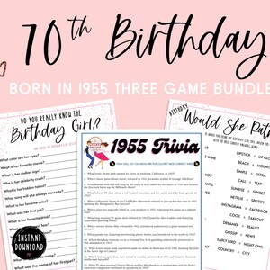 Erwachsene 70. Geburtstag Party-Spiel-Bundle 70. Geburtstag 1955 geboren 3 Spiel-Bundle wäre sie lieber Trivia Siebziger Geburtstag Party Spiele Frauen
