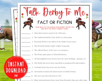 Kentucky Derby Talk Derby to Me Trivia Game | Triple Crown Party Game | Horse Race | Printable Games | Fun Activity for Adults & Kids