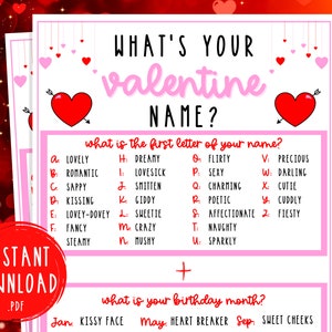 What&#39;s Your Valentine Name Game | Valentine&#39;s Day Printable Game | Fun Valentine&#39;s Day Games | Galentine&#39;s Day | Party Games | Kids & Adults