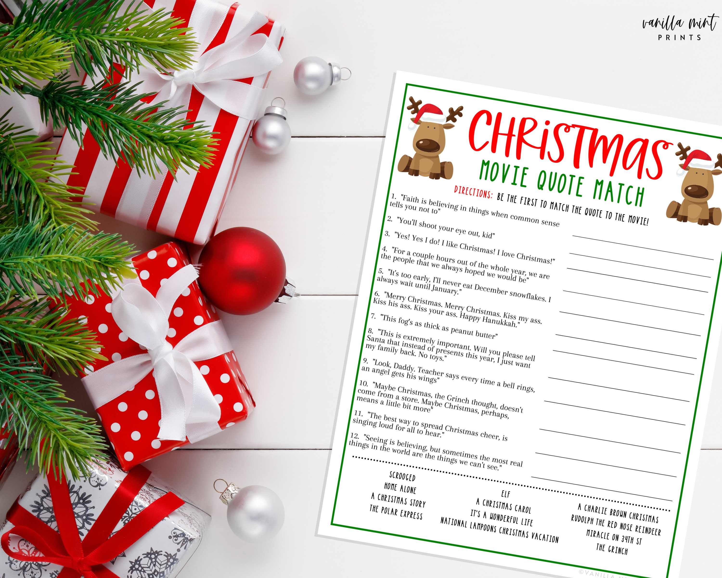 Christmas Movie Quote Match Game Matching Trivia Game Etsy