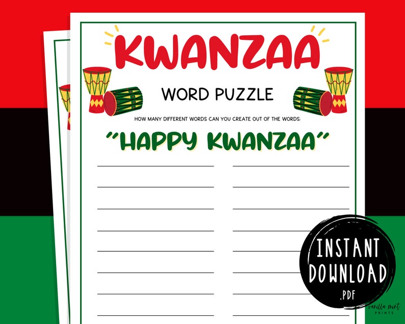 Kwanzaa Word Puzzle Printable Kwanzaa Party Games Fun - Etsy
