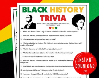 Black History Month Trivia Game | African American History Celebration Party Game | Printable for Adults & Kids | February Black History