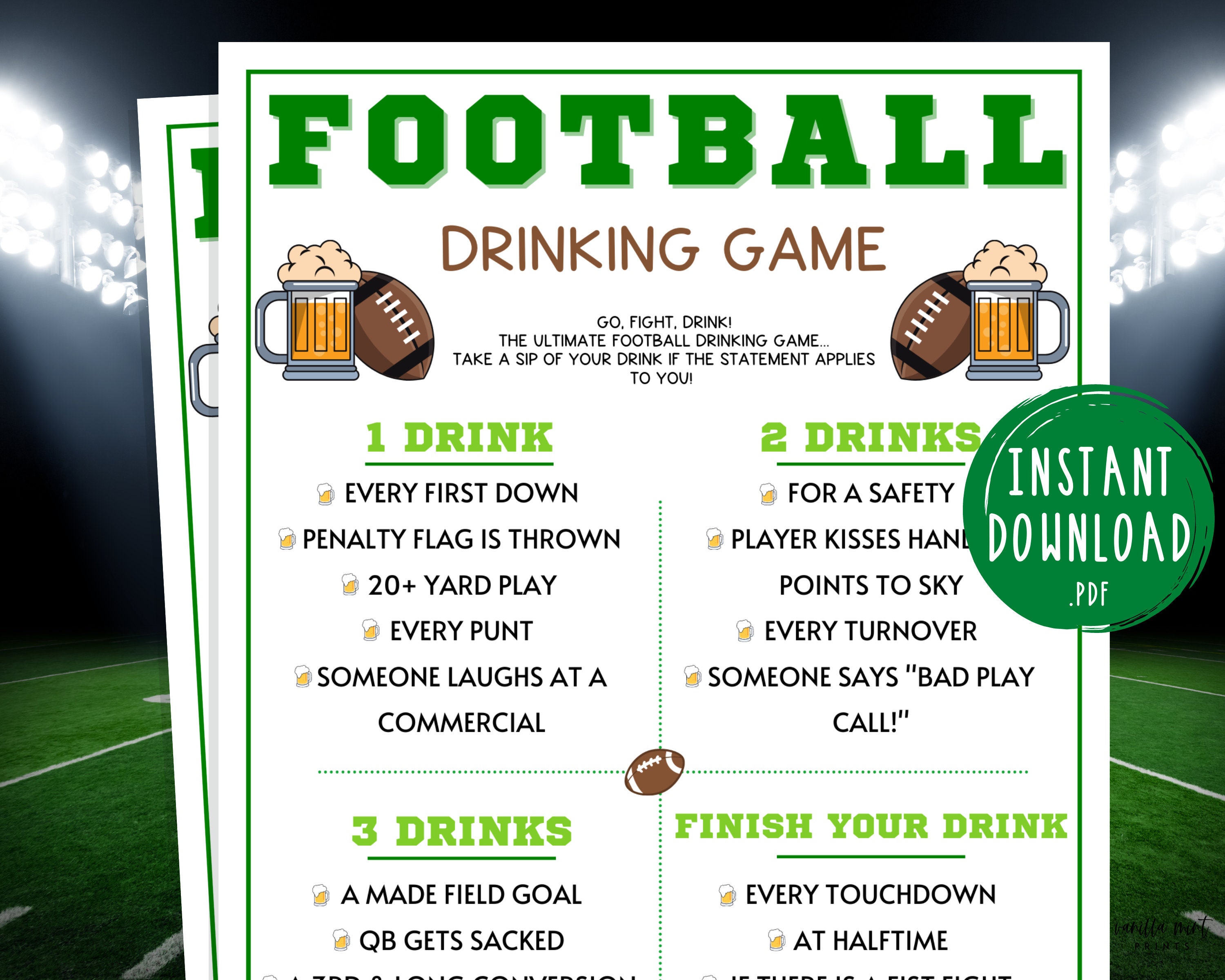 Football Drinking Game Football Super Bowl Party Games Printable
