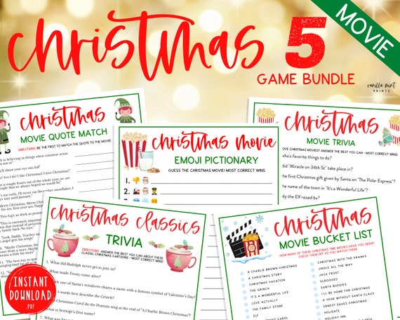Christmas Movie Game BUNDLE 5 Christmas Movies Printable | Etsy