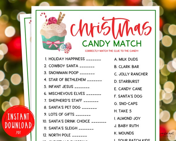Christmas Candy Match Game How Sweet It is Xmas Candy Games - Etsy