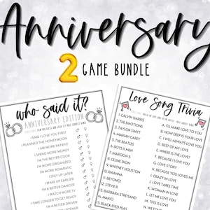 Anniversary Games | 2 Game BUNDLE | Fun Anniversary Party Games | Who Said It & Love Song Trivia | Wedding Anniversary Game | He She Said