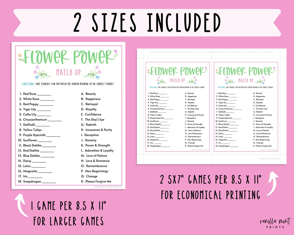 Spring Flower Power Trivia Match Up Printable Springtime Etsy