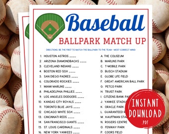 Baseball Ballpark Match Up Trivia Game | Printable Baseball Team Party Game | MLB Game for Kids & Adults | World Series Activity | Birthday