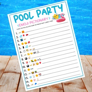 Pool Party Emoji Pictionary Game | Fun Printable Summertime Party Games ...