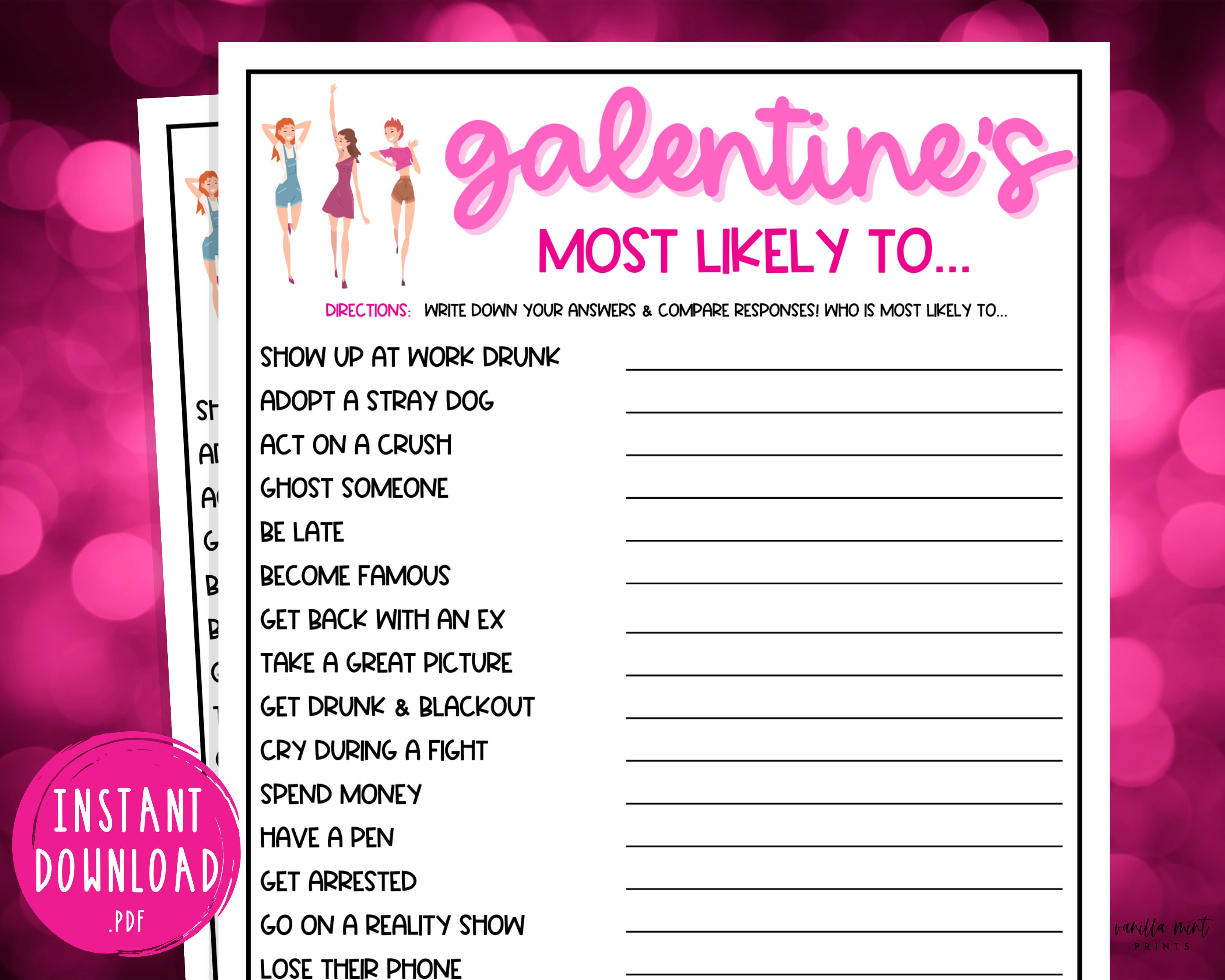 Galentine's Day Most Likely to Game Fun Party Games Etsy