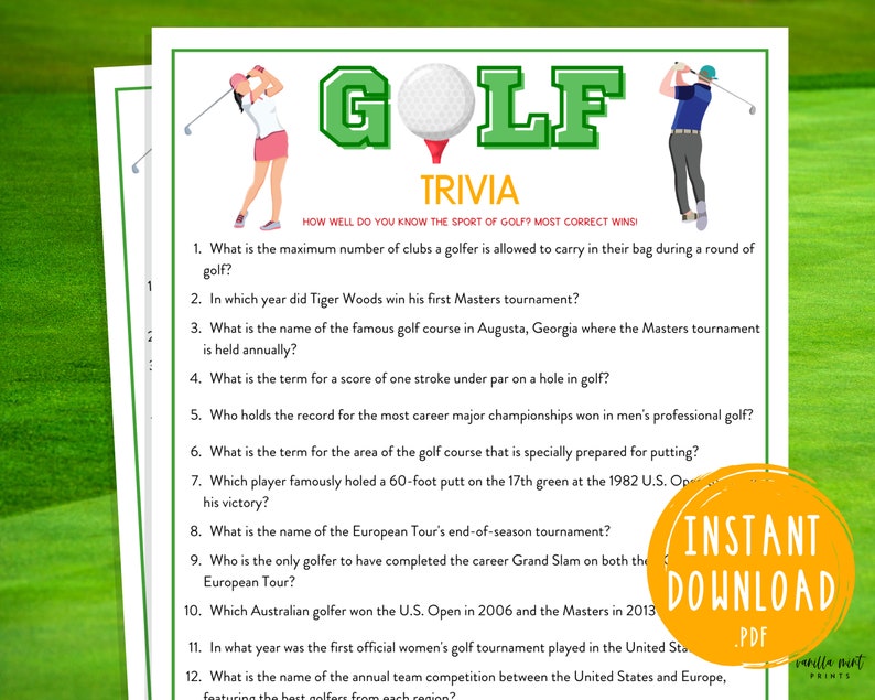 Golf Trivia Game Printable Golf Team Party Games Masters Etsy