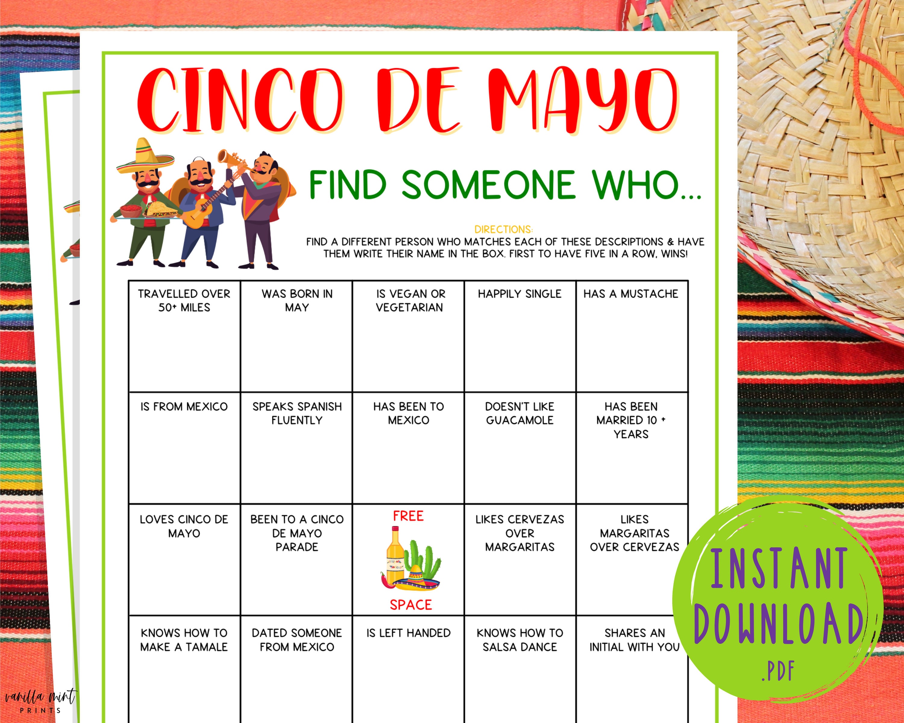 Cinco De Mayo Find Someone Who Party Game Mexican Party Games Fun Cinco De Mayo Games Games for Kids Adults Fiesta Icebreaker Etsy