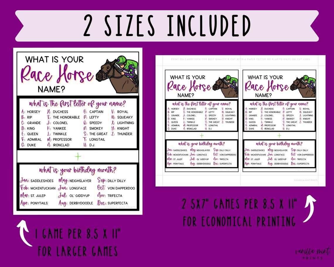 Whats Your Race Horse Name Game Triple Crown Party Game Etsy