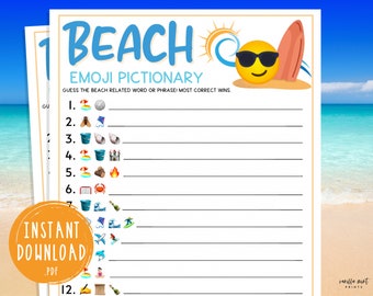 Beach Emoji Pictionary Game | Printable Summertime Games | Fun Beach Vacation Party Games | Summer for Adults & Kids | Ocean | Shore