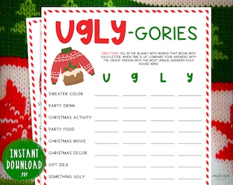 Ugly Sweater Party Ugly-Gories Scattergories Game | Christmas Printable Games | Fun Christmas Party | Holiday | Ugly Christmas Sweater Party