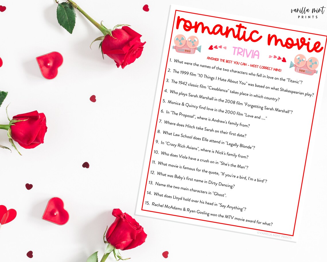 Valentine's Day Romantic Movie Trivia Game Fun - Etsy