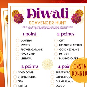 Jeu de chasse au trésor de Diwali Jeux de fête imprimables du Festival des lumières Activités pour adultes et enfants Jeux amusants de Diwali Hindouisme hindou image 1