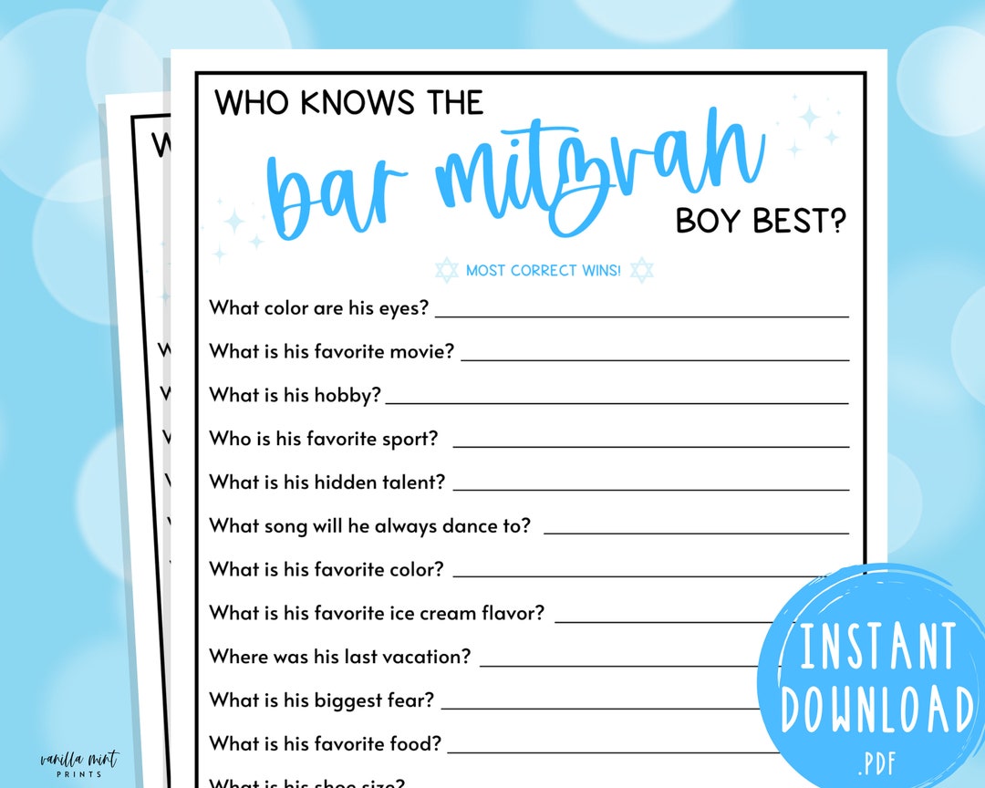 Bar Mitzvah Games Who Knows the Bar Mitzvah Boy Best Birthday Party