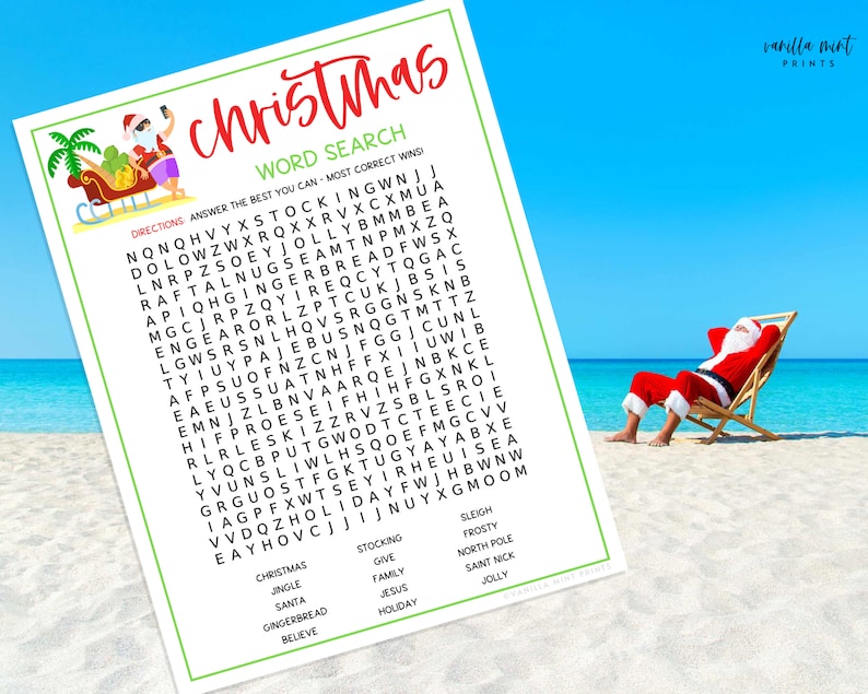 Christmas in July Word Search Party Game Beach Christmas - Etsy