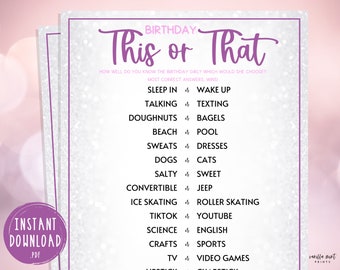 Teen Slumber Party Games | This or That | Girls Sleepover Birthday Party Games | Pajama Party | PreTeen | Tween | Purple & Silver