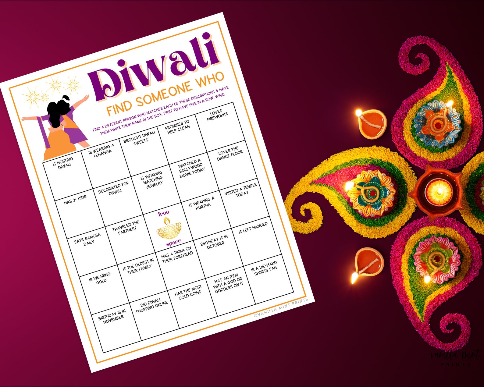 Diwali Find Someone Who Game Printable Festival of Lights - Etsy