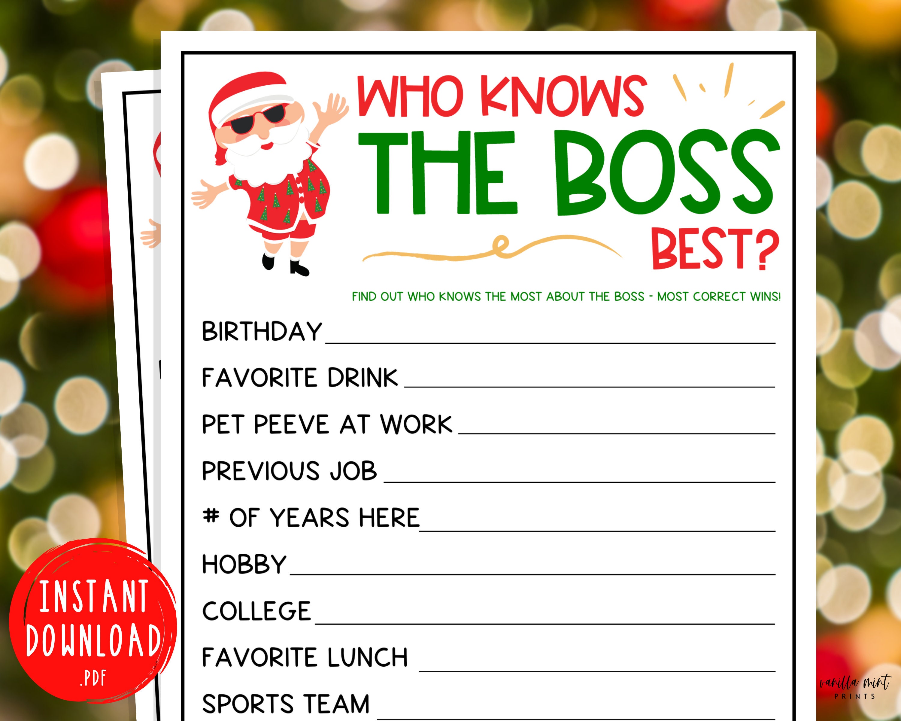 Holiday Office Party Who Knows the Boss Best Game Fun Xmas - Etsy