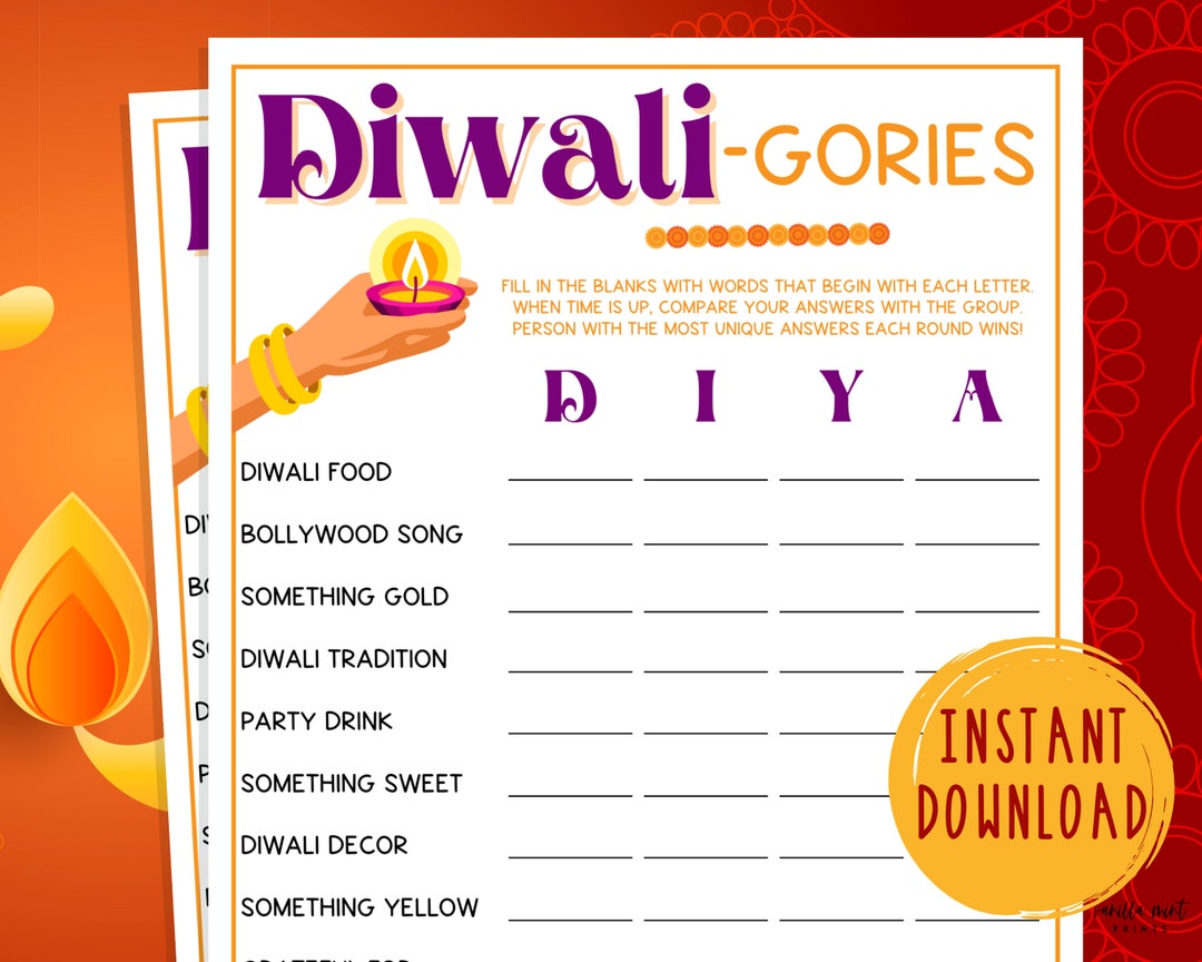 Diwali-gories Scattergories Game Printable Festival of - Etsy