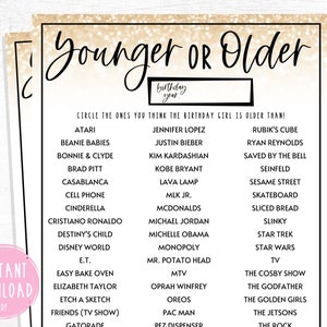 Adult Birthday Party Games | Younger or Older Birthday Party Game GOLD | Fun Birthday for Women | Over the Hill Birthday Game | Is She Old