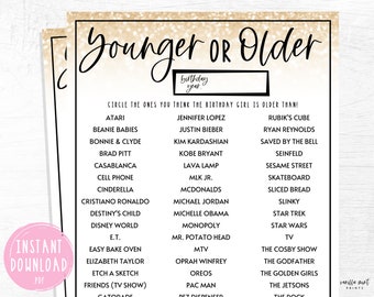 Adult Birthday Party Games | Younger or Older Birthday Party Game GOLD | Fun Birthday for Women | Over the Hill Birthday Game | Is She Old