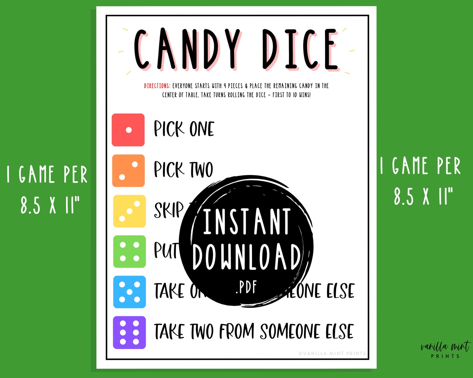 Candy Dice Game Birthday Party Games for Kids Kids Games Etsy