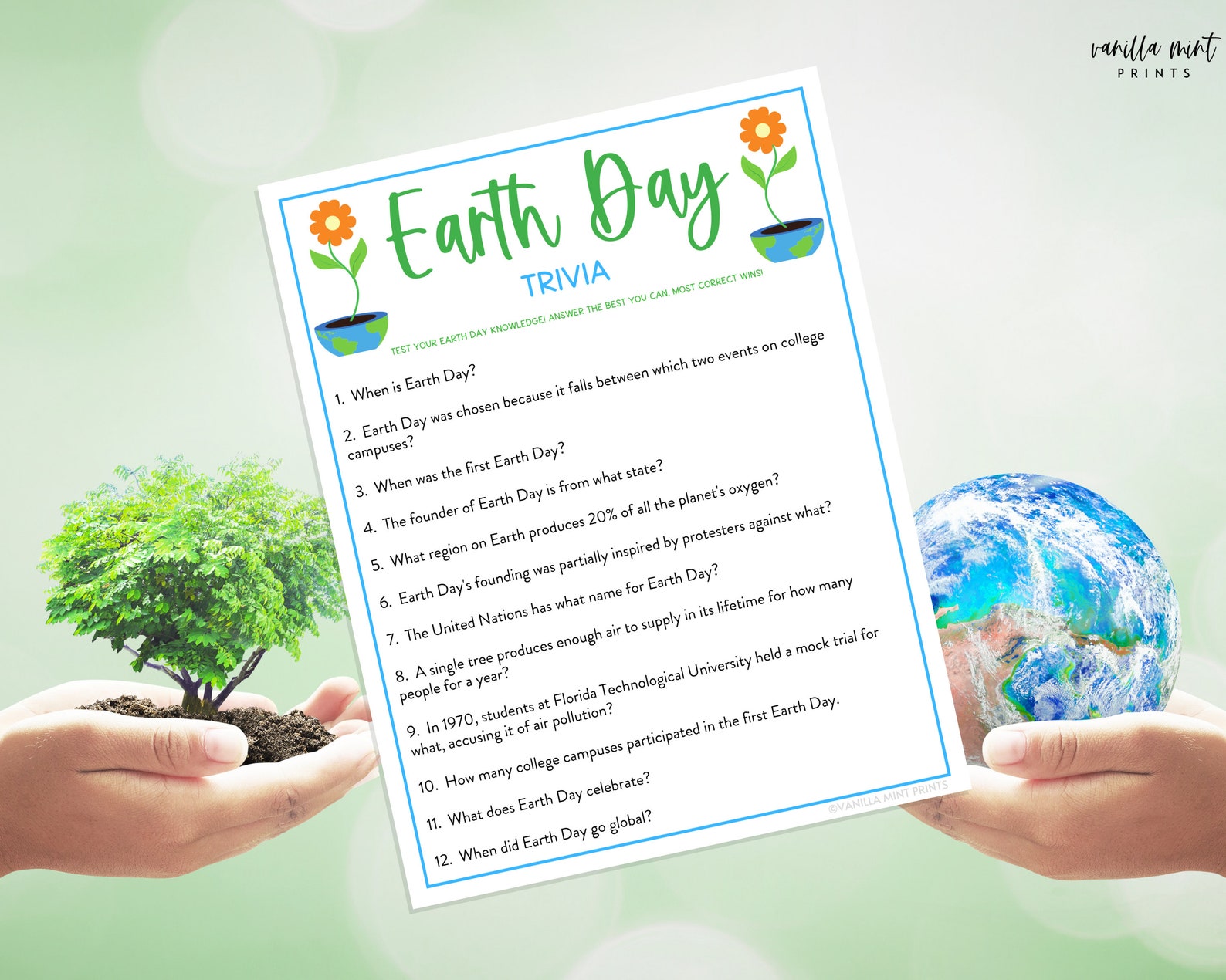Earth Day Trivia Game Fun Printable Spring Games Etsy
