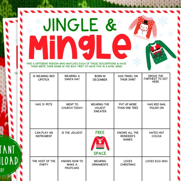 Ugly Sweater Party Jingle & Mingle Game | Find Someone Who Christmas Printable Games | Christmas Party Games | Holiday | Ugly Sweater Party