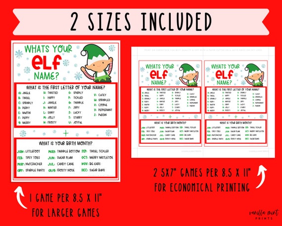 Whats Your Elf Name Game Funny Christmas Printable Name - Etsy