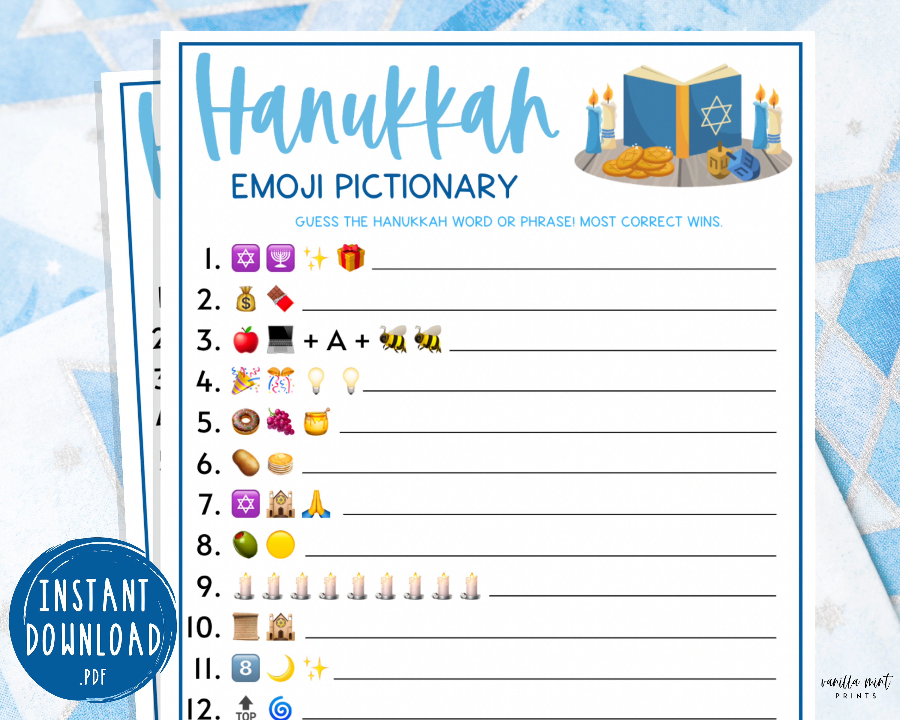 Hanukkah Emoji Pictionary Party Games Chanukah Celebration Etsy Canada