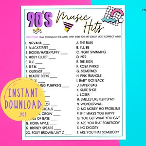 1990&#39;s Trivia | 90s Music Hit Songs Trivia | Music Trivia | Back to the 90s Party Games | Millennial Birthday  | Nineties Babies 40,30th