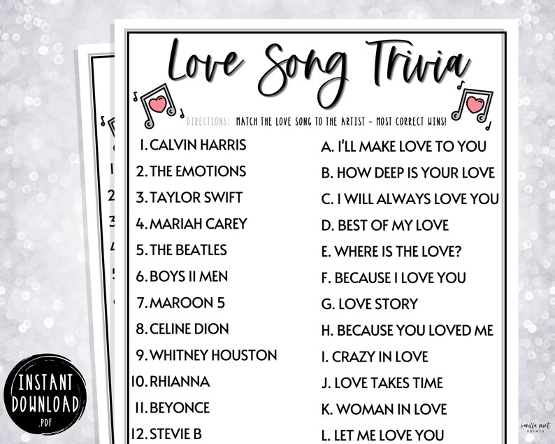 Anniversary Games Love Song Trivia Game Fun Anniversary - Etsy España