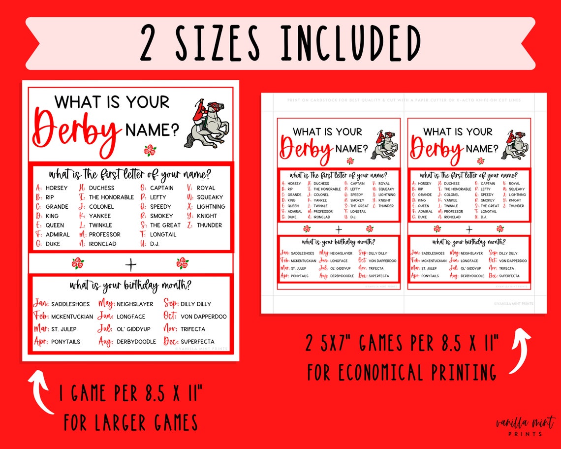 Kentucky Derby Whats Your Derby Name Game Triple Crown Party Etsy