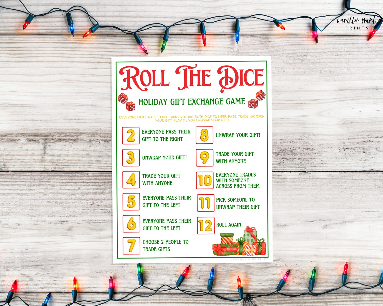 Roll the Dice Holiday Gift Exchange Game Christmas Printable Etsy