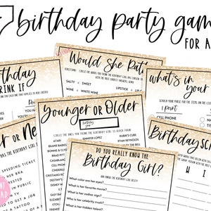 Adult Birthday Party Games BUNDLE | 7 Birthday Party Games for Women GOLD | Fun Birthday Game | Over the Hill Birthday | Birthday Girl Games