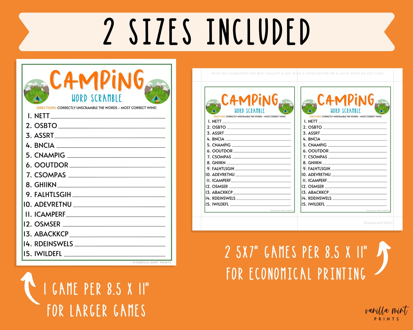 Camping Word Scramble Word Game Printable Campground Party Etsy