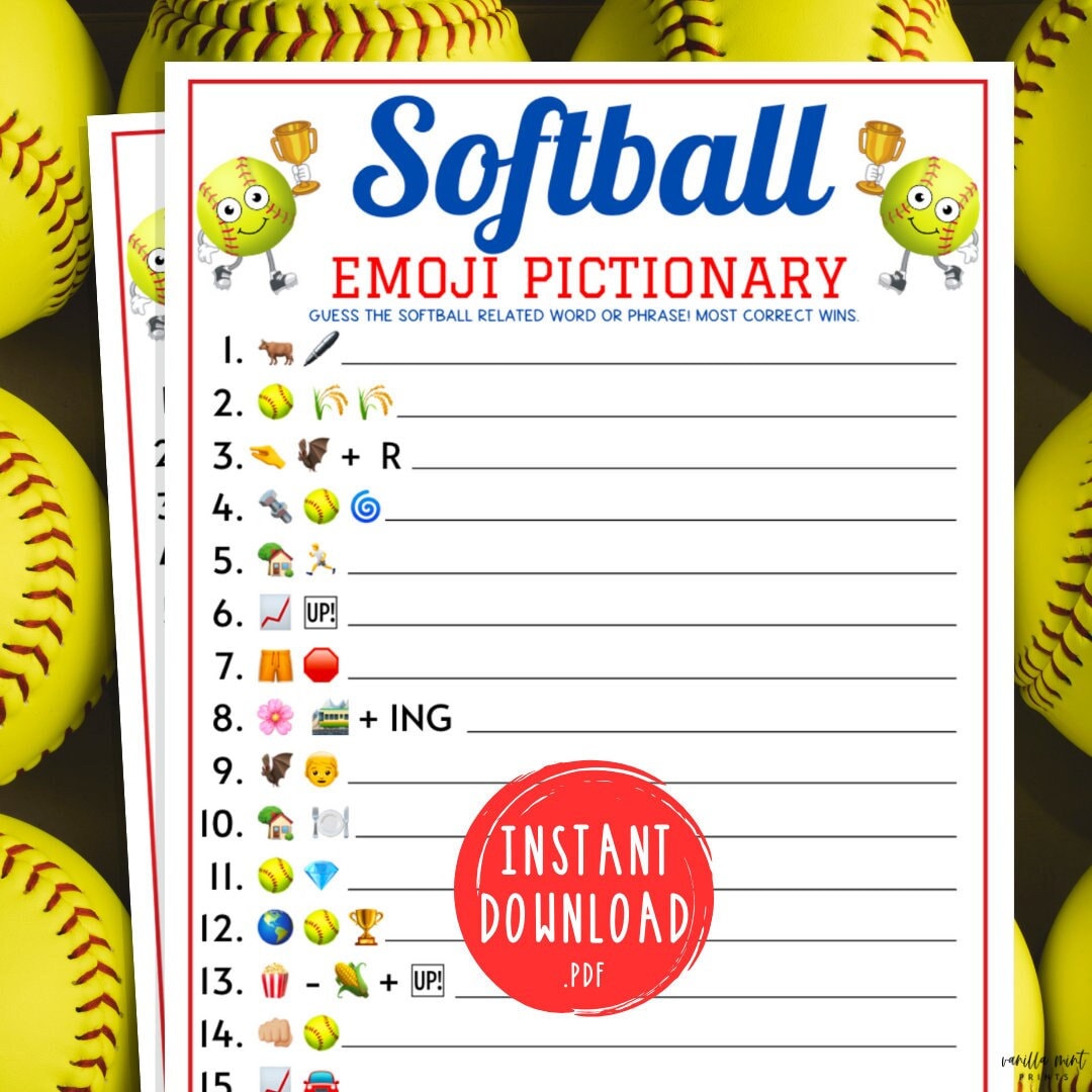Softball Emoji Pictionary Game Printable Softball Team Party Game