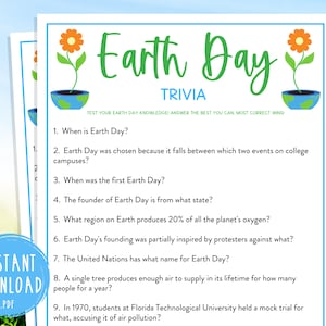 Earth Day Trivia Game | Fun Printable Spring Games | Environmental Activity for Adults & Kids | Save The Planet | Earth Day Trivia Game